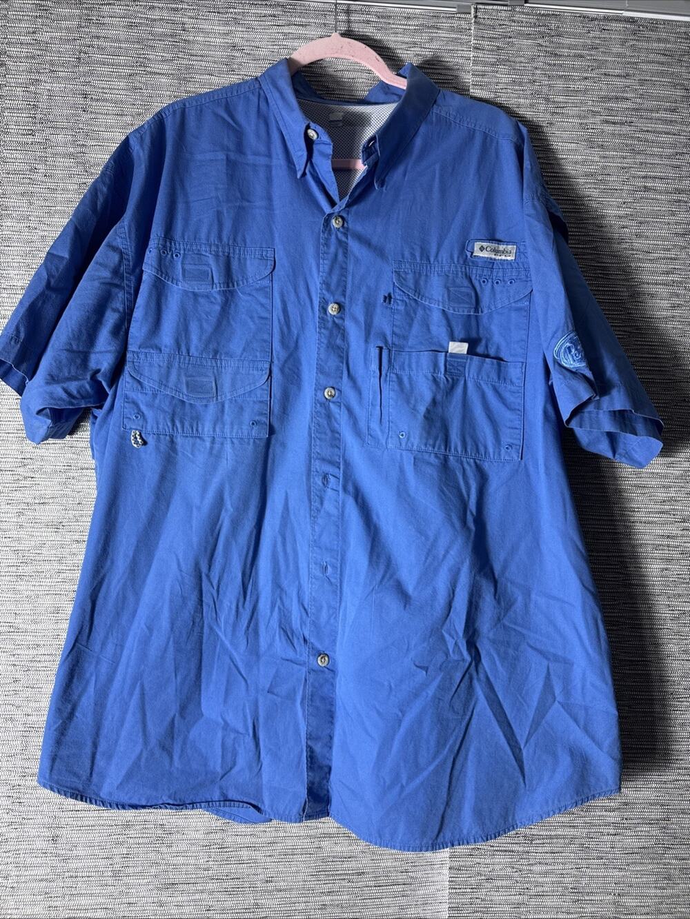 Men’s Columbia Button Down Shirt, Blue, 2XL XXL (See Desc)